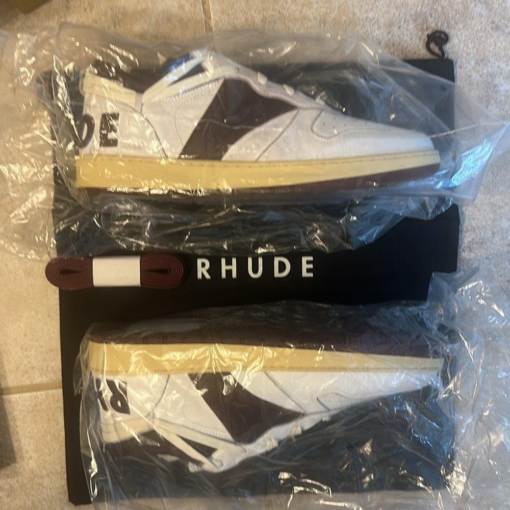 RHUDE WHITE/MAROON RHECESS LOW SNEAKERS SIZE 8 - Picture 1 of 9